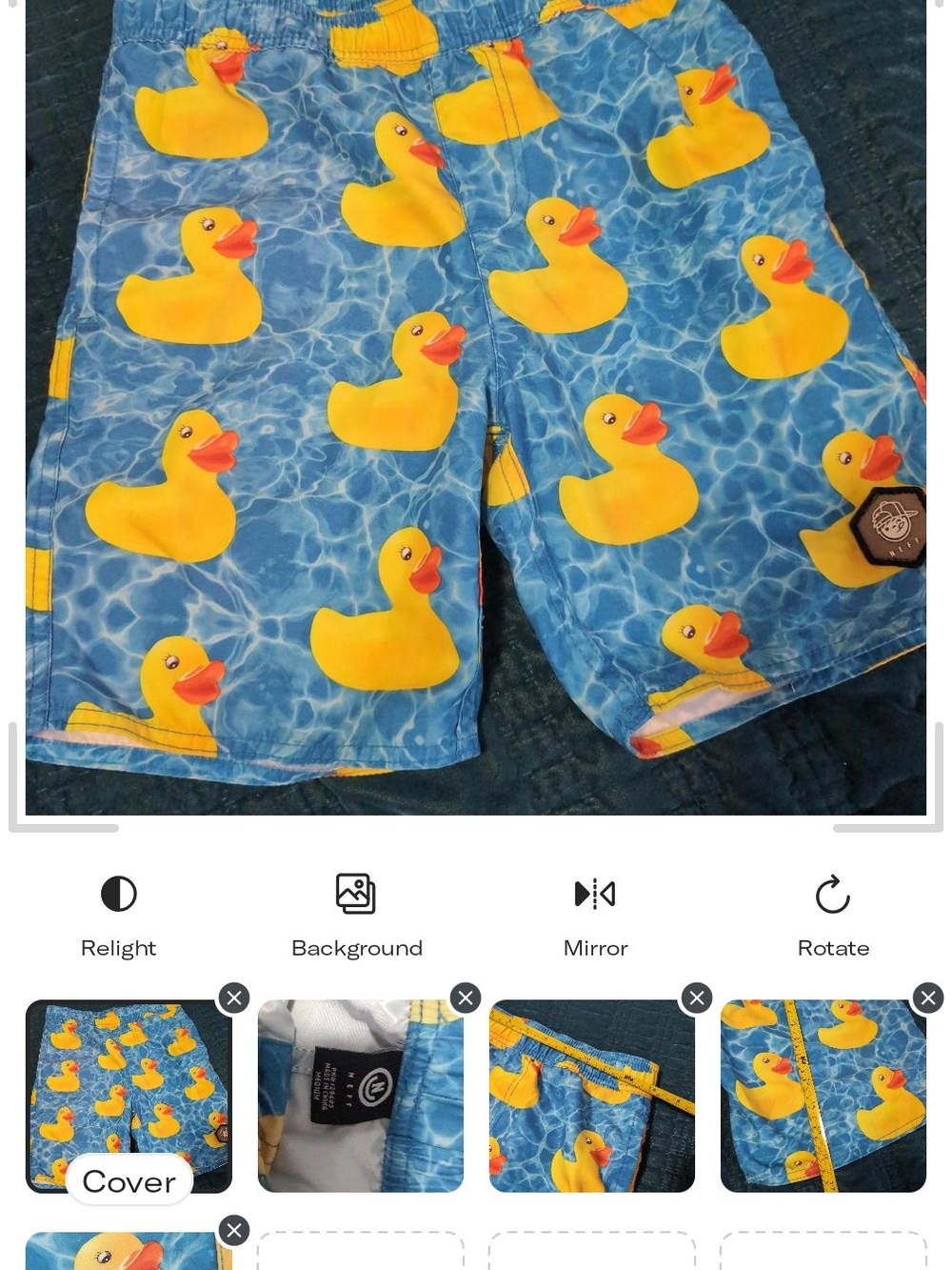Neff Blue Swim Shorts with Yellow Duck Print-big Kids Medium